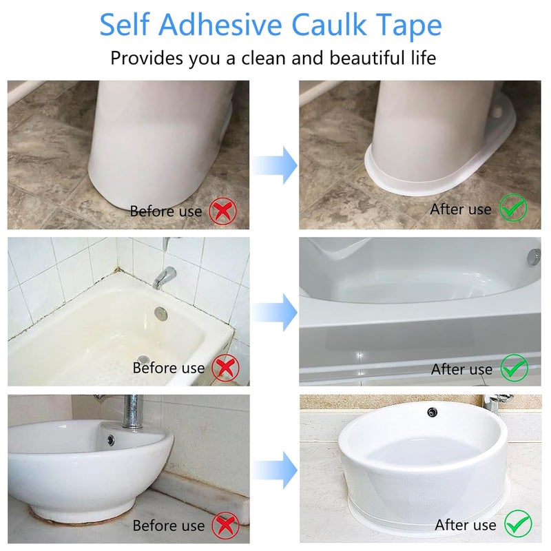 GHAMYEE White Self-Adhesive Waterproof Caulk Tape for Bath & Kitchen - Toilet Sealant, Bathtub Sealing Strip for Bathroom Shower (1.5" x 10.5Ft) - Image 4